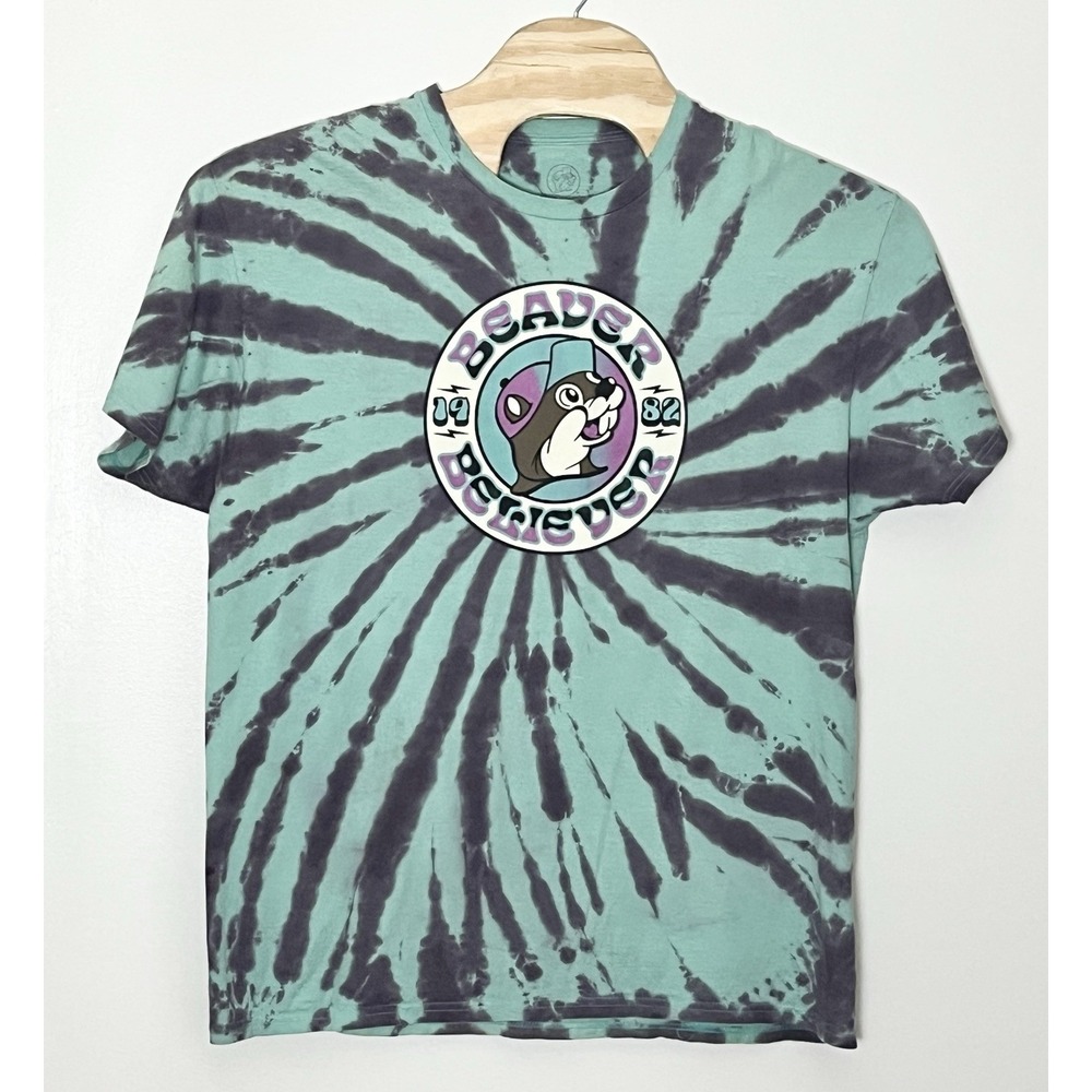 Buc-ees‎ Tie Dye T-Shirt Men's XL Green Purple Beaver Believer Novelty Americana